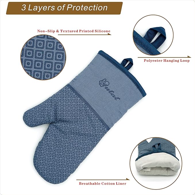Yutat Silicone Oven Mitts - Oven Mitts and Pot Holders Sets Made of Non-Slip & BPA-Free Silicone, High Heat Resistant 500 Degrees, Perfect for Kitchen Cooking Baking BBQ, 4Pcs Set, Sky Blue - Image 3