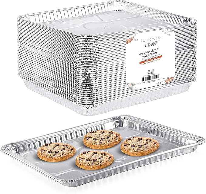 (200 Pack) 1/4 Size Cookie Sheet Baking Cake Pans l 12.8” x 8.9” Disposable Aluminum Foil Trays l Premium Heavy Duty Nonstick Baking Sheets Reusable by Fig+%26+Leaf