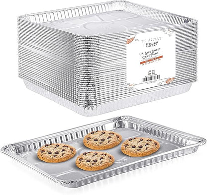 (200 Pack) 1/4 Size Cookie Sheet Baking Cake Pans l 12.8” x 8.9” Disposable Aluminum Foil Trays l Premium Heavy Duty Nonstick Baking Sheets Reusable by Fig+%26+Leaf