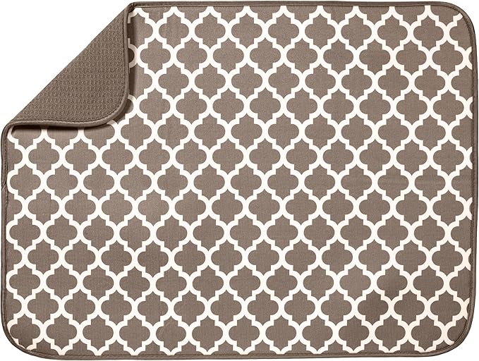 S&T INC. Dish Drying Mat XL, 18” x 24”, Absorbent Microfiber Kitchen Counter Mat, Dish Drying Pad for Dishes, Utensils, Pots and Pans, Extra Large, Taupe Trellis by STINC
