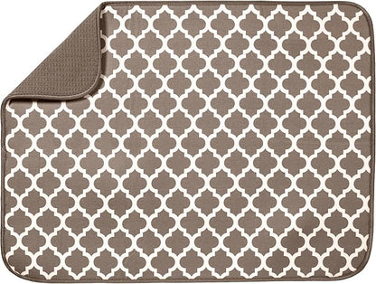 S&T INC. Dish Drying Mat XL, 18” x 24”, Absorbent Microfiber Kitchen Counter Mat, Dish Drying Pad for Dishes, Utensils, Pots and Pans, Extra Large, Taupe Trellis by STINC