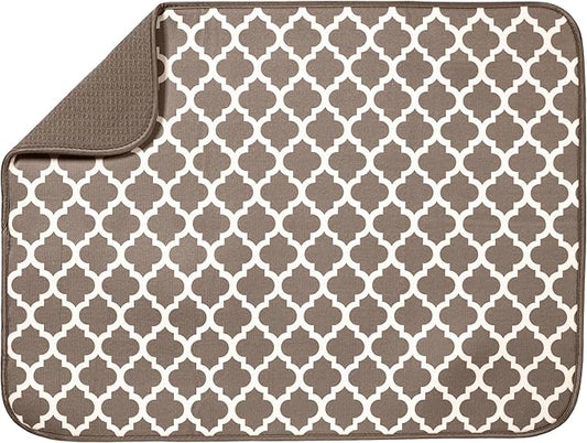 S&T INC. Dish Drying Mat XL, 18” x 24”, Absorbent Microfiber Kitchen Counter Mat, Dish Drying Pad for Dishes, Utensils, Pots and Pans, Extra Large, Taupe Trellis by STINC