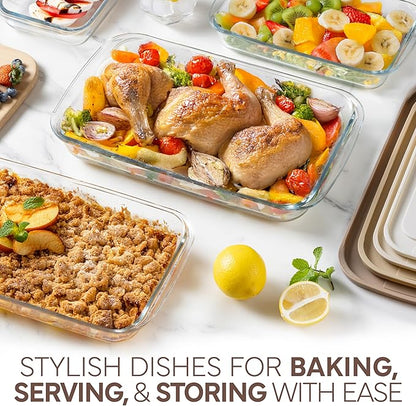 COOK WITH COLOR 8 PC. Glass Baking Dish Set with Lids - Deep Casserole Dish, Glass Food Container, Oven, Freezer and Microwave Safe, Clear Container, Brown - Image 2