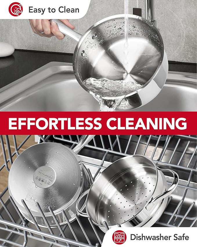 MICHELANGELO Stainless Steel Sauce Pan with Lid, 2.5 Quart Sauce Pan with Steamer Insert, Induction Saucepan, 2.5 Qt Stainless Steel Pot with Lid, Dishwasher & Oven Safe - Image 5