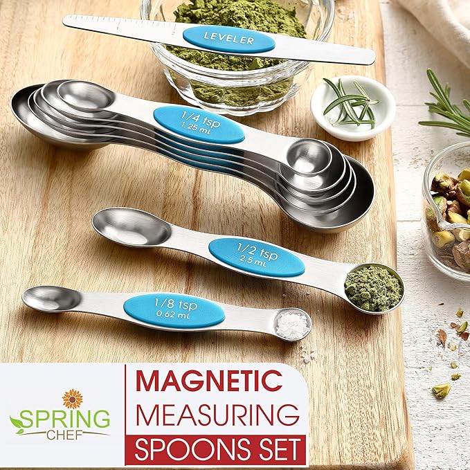 Spring Chef Stainless Steel Magnetic Measuring Spoons Set of 8 with Leveler, Nesting Teaspoon & Tablespoon Measuring Spoons for Dry and Liquid Ingredients, Kitchen Gadgets for Baking & Cooking - Teal - Image 7