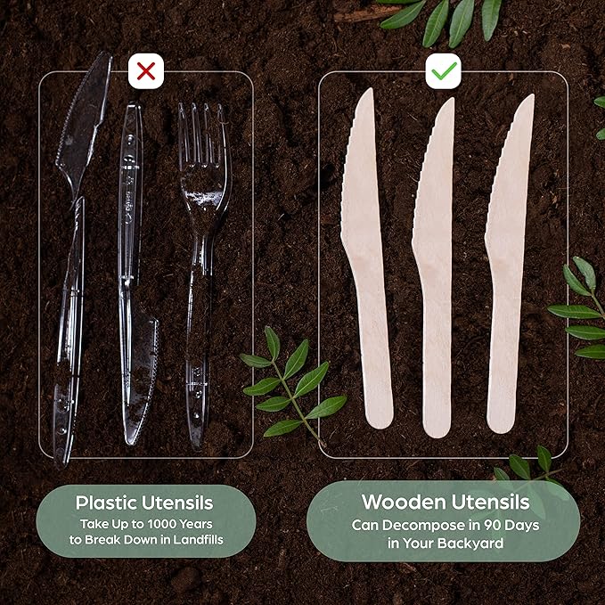 Wooden Disposable Knives - 5400 Piece Wood Compostable Knives - Eco-Friendly Biodegradable Utensils for Party - Free From Plastic Cutlery Set - Disposable Cutlery for Eating - Compostable Utensils - Image 3