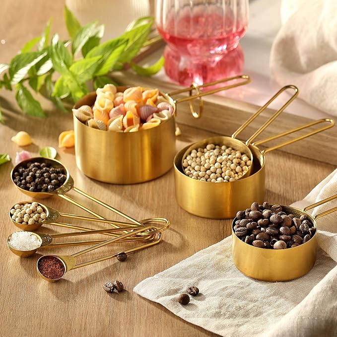 Measuring Cups and Spoons Set, Kaloo 8PCS Stainess Steel Metal Measuring Cups, Gold Finish, Ideal for Cooking and Baking - Image 6