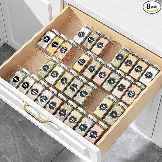 MIUKAA Clear Acrylic Spice Drawer Organizer, 4 Tier- 2 Set Expandable From 9" to 18" Seasoning Jars Drawers Insert, Kitchen Spice Rack Tray for Drawer/Countertop (Jars not included) by MIUKAA