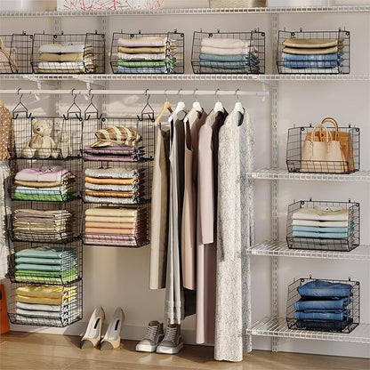 5 Tier Closet Hanging Organizer, Clothes Hanging Shelves with 4 Hanging Hooks 5 S Hooks, Wire Storage Basket Bins, for Clothing Sweaters Shoes Handbags Clutches Accessories Patent Design - Image 4