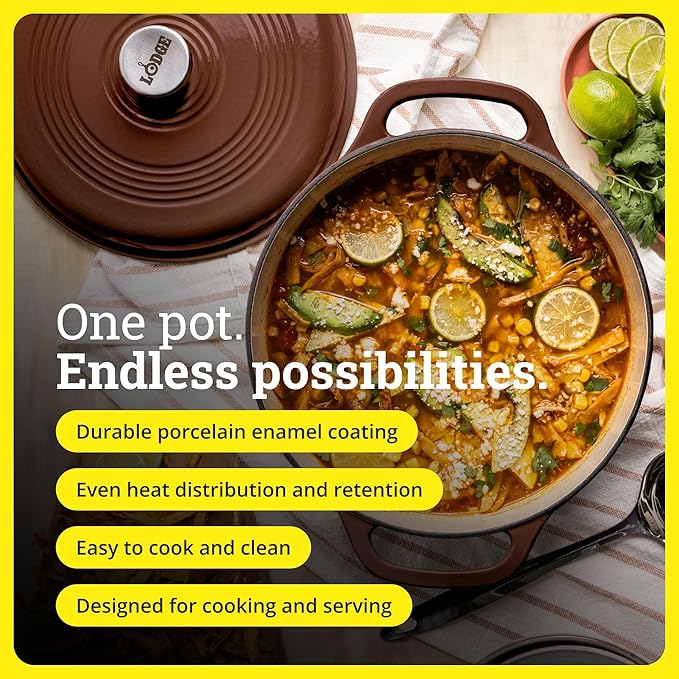 Lodge Essential Enamel Cast Iron Dutch Oven - Perfect for Bread Baking, Braising, Marinating & Slow Cooking - Features Moisture-Sealing Lid & Dual Handles - Kitchen Essentials - 6 Quarts - Burnt Sienna - Image 2
