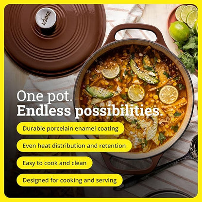 Lodge Essential Enamel Cast Iron Dutch Oven - Perfect for Bread Baking, Braising, Marinating & Slow Cooking - Features Moisture-Sealing Lid & Dual Handles - Kitchen Essentials - 6 Quarts - Burnt Sienna - Image 2