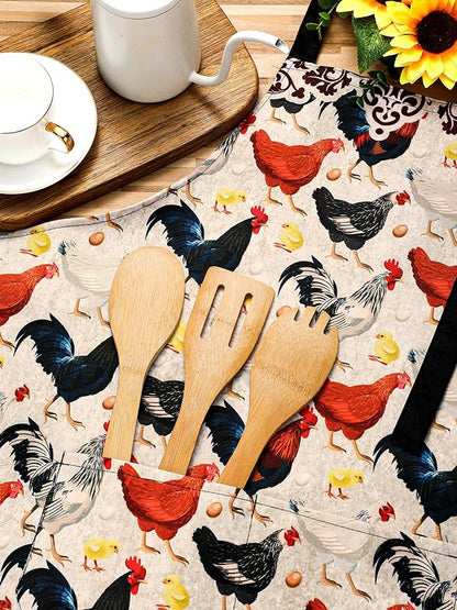 Geetery 4 Pcs Chicken Aprons for Women Rooster Print Apron Waterproof Adjustable for Kitchen Cooking - Image 4