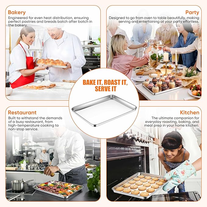 LIANYU 3 Pack Stainless Steel Baking Sheets, Cookie Sheet Pan for Baking & Roasting, 16/12.4/9.2 In, Toaster Oven Pan Cookie Baking Tray, Non Toxic & Heavy Duty & Easy Clean, Dishwasher Safe - Image 7
