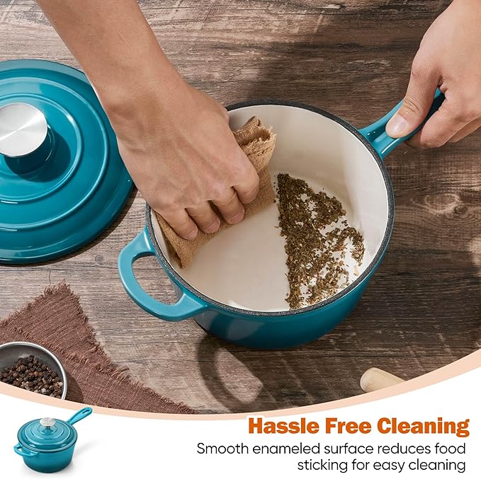 Homikit Cast Iron Sauce Pan, 1 Quart Enameled Cast Iron Saucepan with Lid for All Cooktops, Small Pot Mini Dutch Oven for Kitchen Cooking, Boiling, Nonstick & Heavy Duty, Teal Ombre