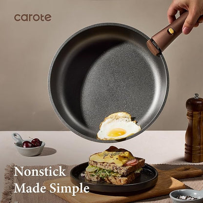 CAROTE 21pcs Pots and Pans Set, Nonstick Cookware Set Detachable Handle, Induction Kitchen Cookware Sets Non Stick with Removable Handle, RV Cookware Set, Oven Safe, Brown - Image 3