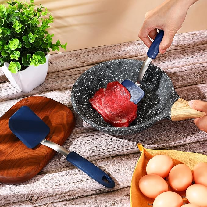 Silicone Cookie Spatula Turner 2 Pack Mini Brownie Spatula Flexible Kitchen Small Silicone Turner for Nonstick Cookware Heat Resistant No Scratch Flipper for Egg Pancake(Blue) - Image 7