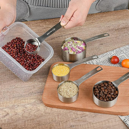 Measuring Cups Set 5, 18/8 (304) Stainless Steel Measuring Cups Set for Baking & Kitchen, Dry & Liquid Metric & US Measure Cup with 1/8 Cup & 1/3 Cups