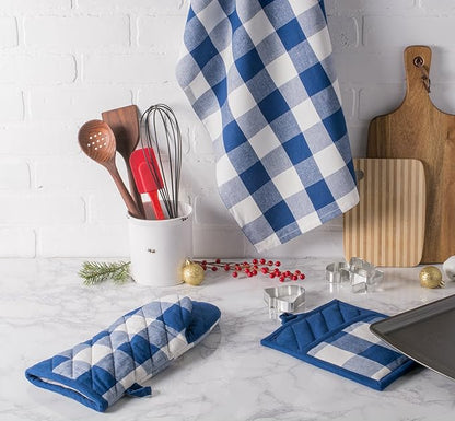 DII Buffalo Check Kitchen Collection, Classic Farmhouse Kitchen Set, Potholder, Navy & Cream, 2 Piece
