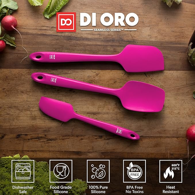 DI ORO Silicone Spatula Set - Rubber Kitchen Spatulas for Baking, Cooking, & Mixing - 600°F Heat-Resistant & BPA Free Silicone Scraper Spatulas for Nonstick Cookware - Dishwasher Safe (3pc, Magenta) - Image 3