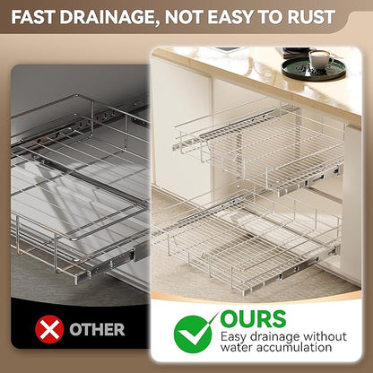 2 Tier Pull Out Cabinet Organizer 24" W X 22" D, Slide Out Drawers For Kitchen Cabinets, Pull Out Drawers For Cabinets Capacity Heavy Duty Caddy, Cabinet Pullout Shelves Chrome-Plated, Bathroom Pantry - Image 6