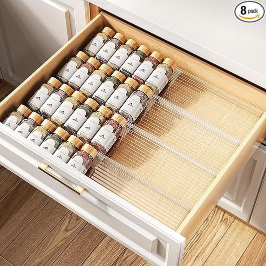 MUDEELA Clear Spice Drawer Organizer, 4 Tier- 2 Set (8 Packs) Spice Rack for Drawer, Expandable From 11" to 22" Kitchen Seasoning Organizers and Storage for Drawer (Jars not included) by MUDEELA
