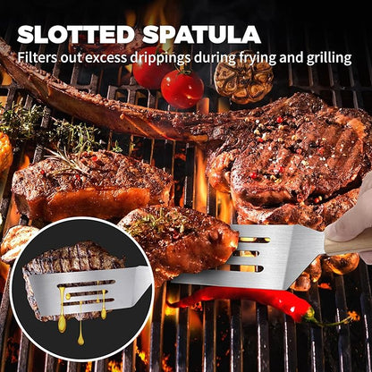 2 Pieces Stainless Steel Spatula Set,Metal Spatula for Cast Iron Skillet,Metal Spatula for Cooking with Wooden Handle,Metal Spatulas for kitchen use for Pancakes,Frying steak,Burger and Desserts