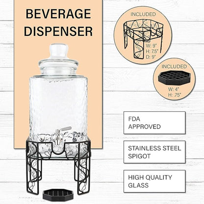 2.5 Gallon Glass Beverage Dispenser with Stainless Steel Spigot, Metal Stand, and Drip Tray – Mason Jar Style Drink Dispenser for Parties, Iced Tea, Water, Lemonade, and More - Image 6
