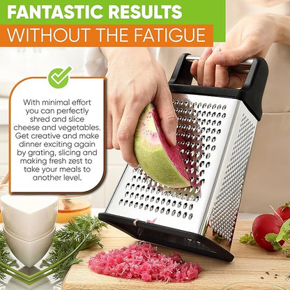 Spring Chef Professional Cheese Grater - Stainless Steel, XL Size, 4 Sides - Perfect Box Grater for Parmesan Cheese, Vegetables, Ginger - Dishwasher Safe - Black - Image 7