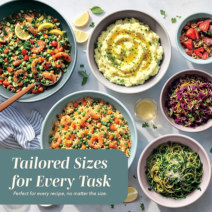 COOK WITH COLOR Mixing Bowls with TPR Lids - 12 Piece Plastic Nesting Bowls Set includes 6 Prep Bowls and 6 Lids, Microwave Safe (Teal) - Image 5