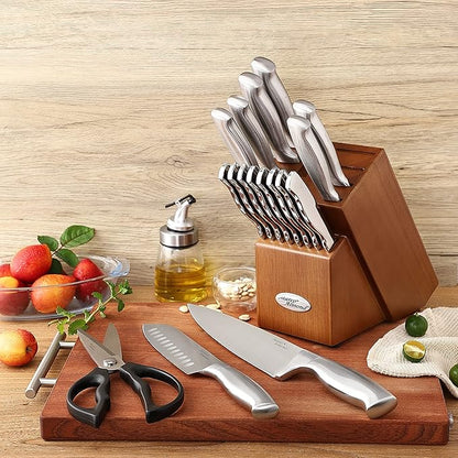 Marco Almond MA22 Knife Sets, 19 Pieces Stainless Steel Hollow Handle Kitchen Knives Block Set