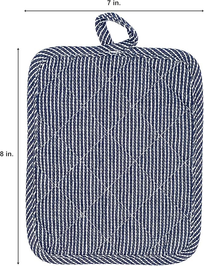 American Linen Pot Holders, Hot Pads, Table Pads for Kitchen and Dining Table, Non Slip Heat Resistant Hot Pot Holder (Navy, 8 Pack)