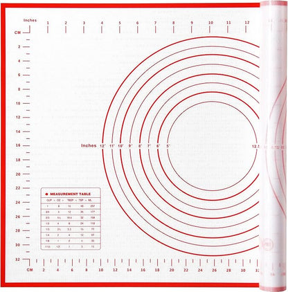 Yansumi silicone pastry non stick baking mat with measurement fondant mat with three sizes for silicone baking mat, counter mat, dough rolling mat,fondant/pie crust mat (Red, 24"L x 16"W)