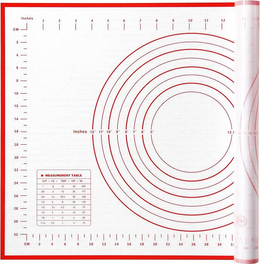 Yansumi silicone pastry non stick baking mat with measurement fondant mat with three sizes for silicone baking mat, counter mat, dough rolling mat,fondant/pie crust mat (Red, 24"L x 16"W)