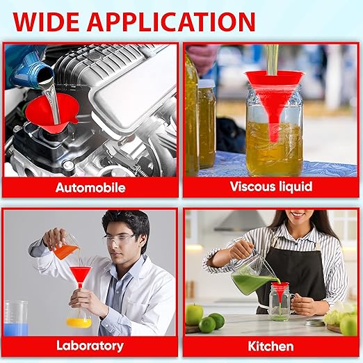 Funnel for Kitchen Use – Red Set in 4 Sizes (122, 101, 76 & 50mm) | Durable, Non-Toxic Food Grade Plastic – Ideal for Filling Bottles, Jars & Containers | Perfect for Kitchen, Garage & Labs - Image 5