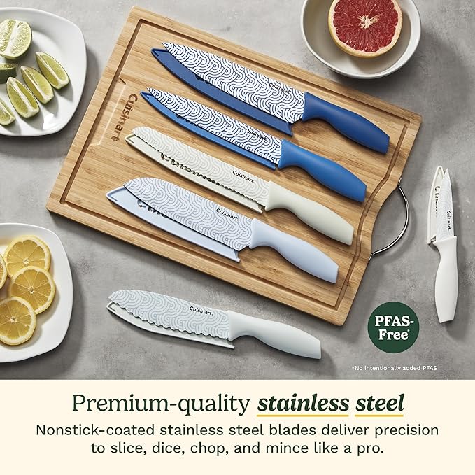 Cuisinart Advantage 12-Piece Kitchen Knife Set, Professional-Quality Nonstick Coated Stainless Steel Knives with Covers, Nonstick Color Coating for Easy Slicing, Ergonomic Handles, G1022-12BW - Image 2