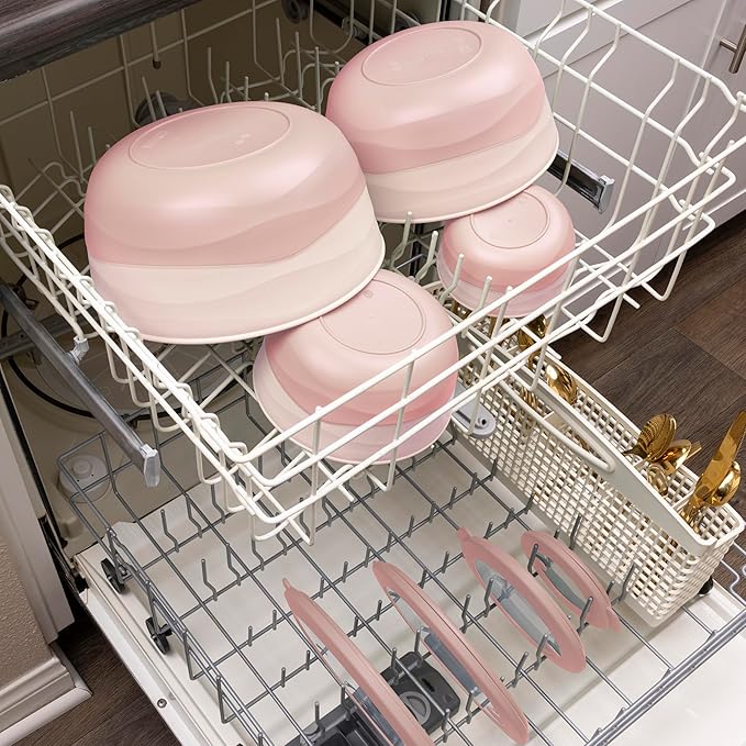 Pera Mixing Bowls with Lids Set, 8 Piece (4 Bowls + 4 Airtight Lids), BPA Free Nesting Kitchen Bowl Set for Mixing & Food Storage, Microwave & Dishwasher Safe (Pink)