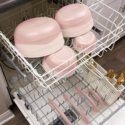 Pera Mixing Bowls with Lids Set, 8 Piece (4 Bowls + 4 Airtight Lids), BPA Free Nesting Kitchen Bowl Set for Mixing & Food Storage, Microwave & Dishwasher Safe (Pink)
