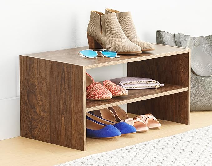 Whitmor Wood Stackable 2-Shelf Shoe Rack, Walnut, 24 inches - Image 2