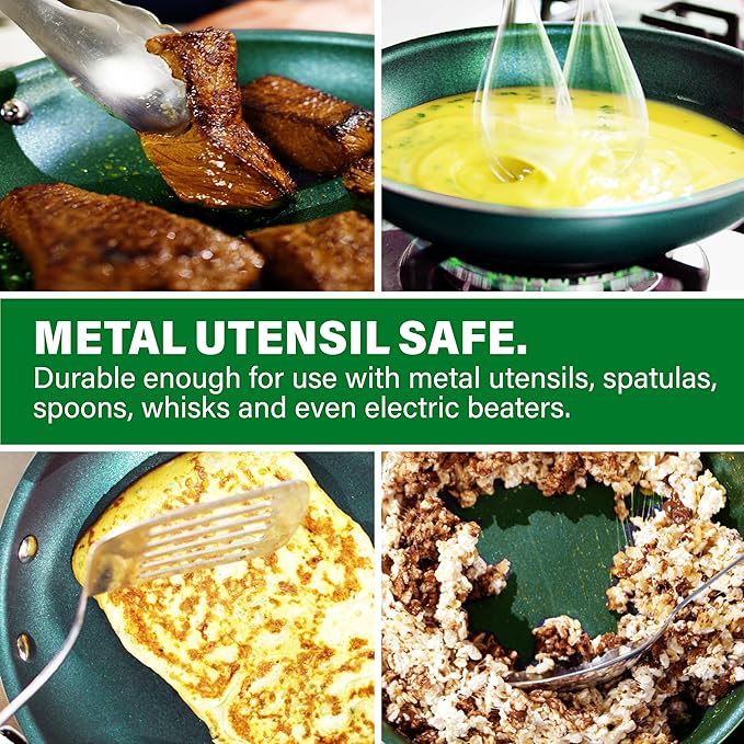 Granitestone 10 Inch Nonstick Frying Pan Skillet, Granite Coated Non Toxic Cooking Pan for Eggs & Omelettes, PFOA Free, Withstands Metal Utensils, Oven Safe to 500°F, Dishwasher Safe, Emerald Green - Image 6