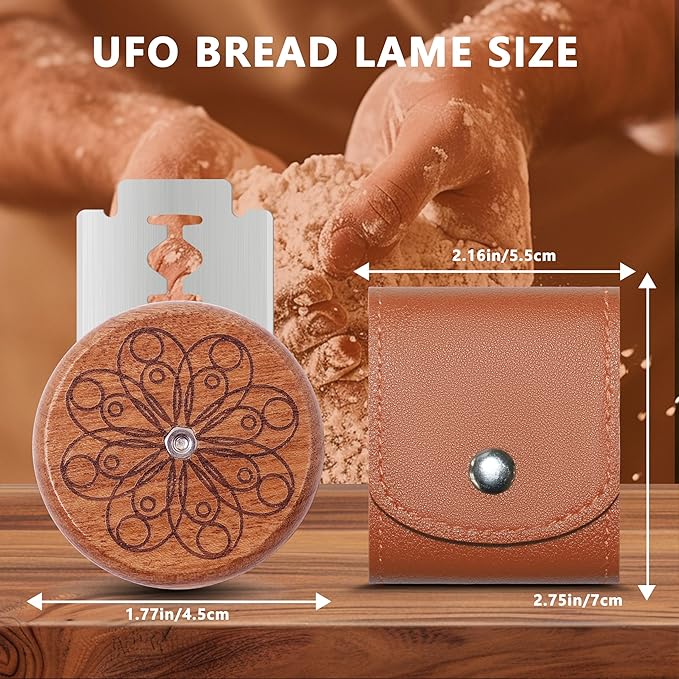 UFO Bread Lame Cutter for Homemade Sourdough,Bread Scorer Tool for Sourdough with 5 Blades and Case,Slashing Tool Bread Cutting Knife for Artisan Bread and Baguette Makers,Circle-brown - Image 2
