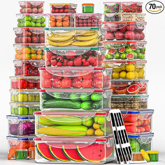 70 Pcs Large Food Storage Containers with Lids Airtight-2500ML to Small Box,Total 22812 ML Stackable Kitchen Bowls Set(35 Containers,35 Lids)-BPA Free Leak proof Plastic Boxes-Microwave safe by RockBerry