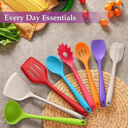 LIANYU 8Pcs Kitchen Cooking Utensils Set, Silicone Utensils Spatula Set, Heat Resistant Cooking Gadgets for Nonstick Cookware, Include Silicone Spoon, Turner, Spatula, Ladle, Multi-Color - Image 3