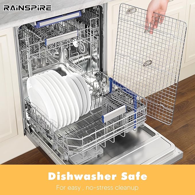 Oven-Safe Dishwasher-Safe 100% 304 Stainless Steel Cooling Rack 10" x 15" Heavy Duty Tight-Wire Set of 2 Fits Jelly Roll Pan Half Sheet Pan