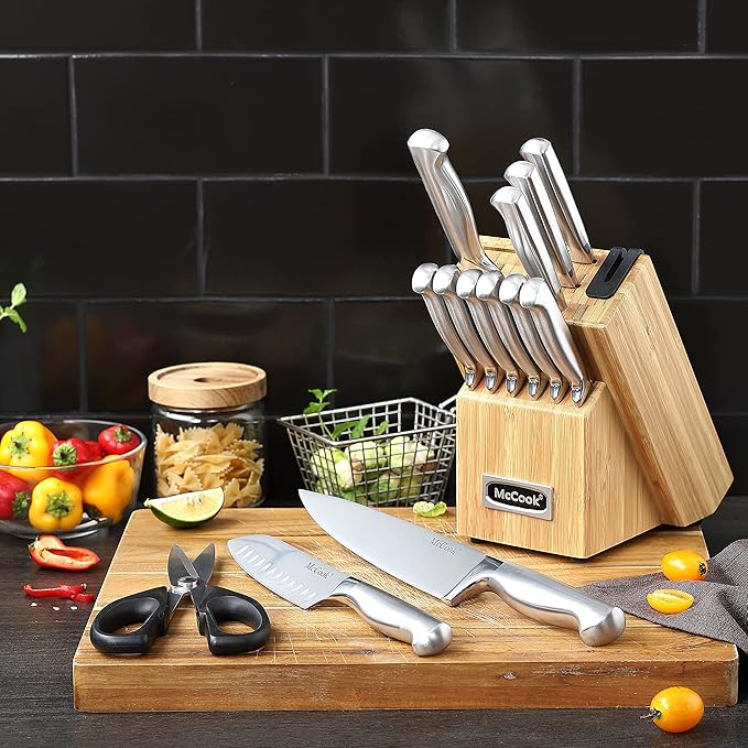 McCook® Knife Sets,German Stainless Steel Knife Block Sets with Built-in Sharpener (Pack of 2) - Image 5