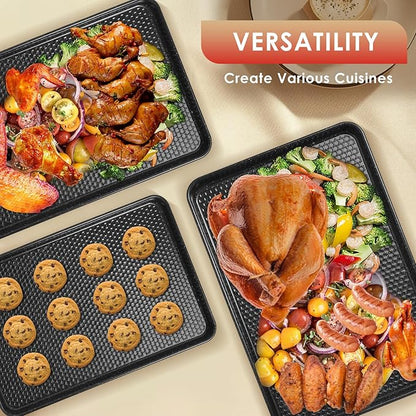 Baking Sheet Pan Set of 3, Nonstick Carbon Steel Cookie Sheets with Texture, Commercial Half/Quarter/Jelly Roll Pans Replacement Toaster Oven Tray, Heavy Duty & Easy Clean, Black - Image 4