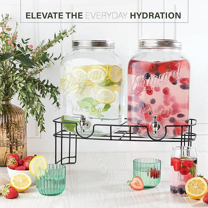 MosJos 2 GALLON Glass Drink Dispensers for Parties, 2 Pack Mason Jar Beverage Dispensers with Metal Stand, Glass Water Dispenser with Spigot, Laundry Detergent Dispenser - Image 5