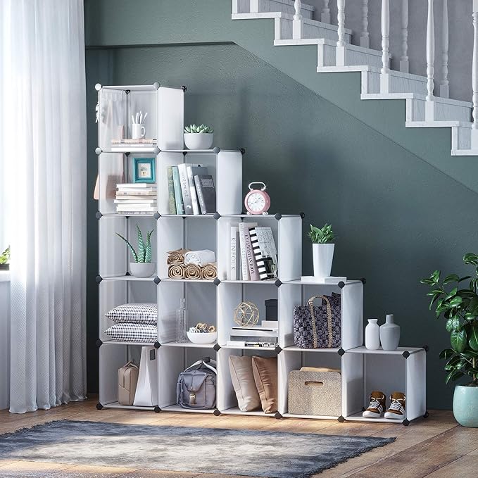 C&AHOME Cube Storage Organizer, 16-Cube Shelves Units, Plastic Storage Cubes, DIY Closet Organizer, Modular Closet Storage Shelves Ideal for Home, 48.4" L × 12.4" W × 48.4" H Transparent SUM3016W - Image 2