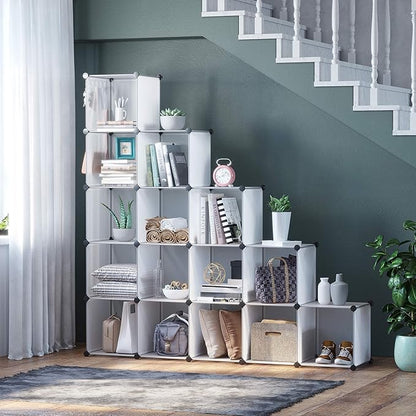 C&AHOME Cube Storage Organizer, 16-Cube Shelves Units, Plastic Storage Cubes, DIY Closet Organizer, Modular Closet Storage Shelves Ideal for Home, 48.4" L × 12.4" W × 48.4" H Transparent SUM3016W - Image 2