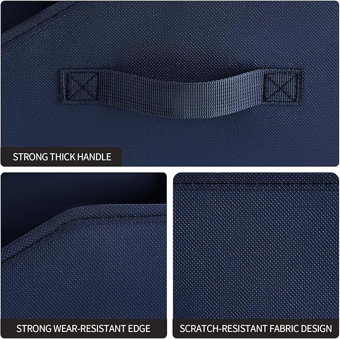 Homsorout Clothes Organizers and Storage - Fabric Storage Bins with Handles, Storage Baskets for Organizing, Trapezoid Storage Cubes for Blankets, Towels, Office, 6 Pack, Navy Blue - Image 7