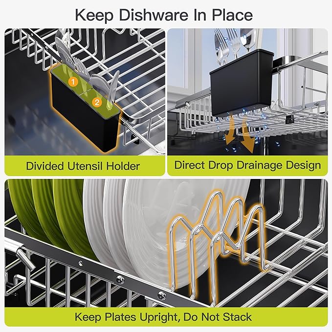 Expandable Stainless Steel Dish Drying Rack Over The Sink For Small Kitchen, Counter Space Saving Compact Metal Plate Drainer Strainer, Adjustable Hanging Inside Sink Rust Proof Wire Dryer Holder - Image 9